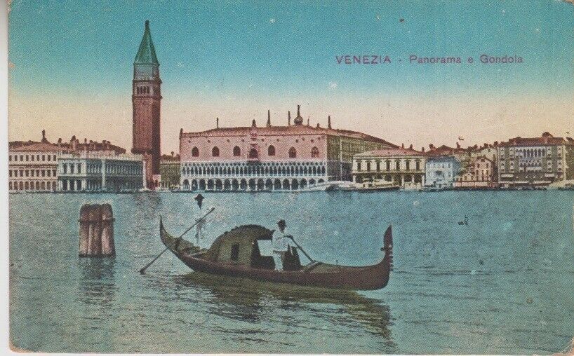Italy. Venice. Panorama from S. Giorgio. Gondola. 1960s. GIP. Vintage 