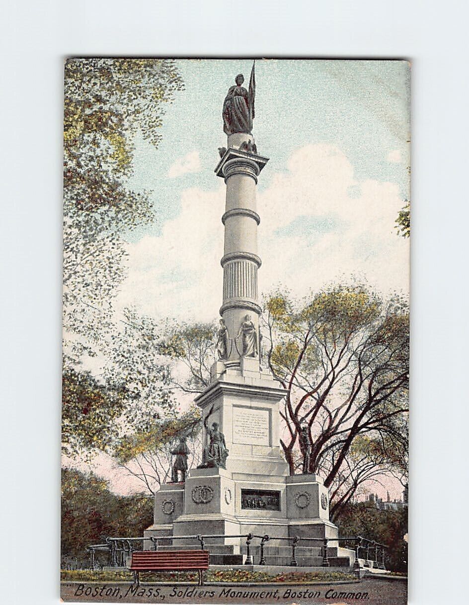 Postcard Soldier's Monument Boston Massachusetts USA