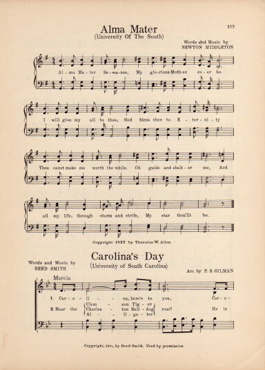 UNIVERSITY OF THE SOUTH -- SEWANEE Vintage Alma Mater Song Sheet c 1927
