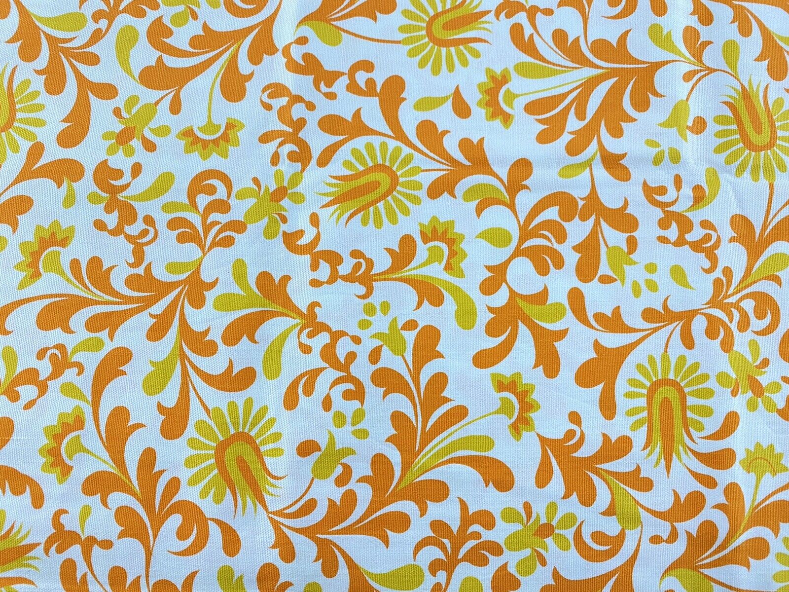 Vintage 70\'s Mod Fabric Stylized Leaves Flowers Orange Yellow 1 7/8 yds x 35\