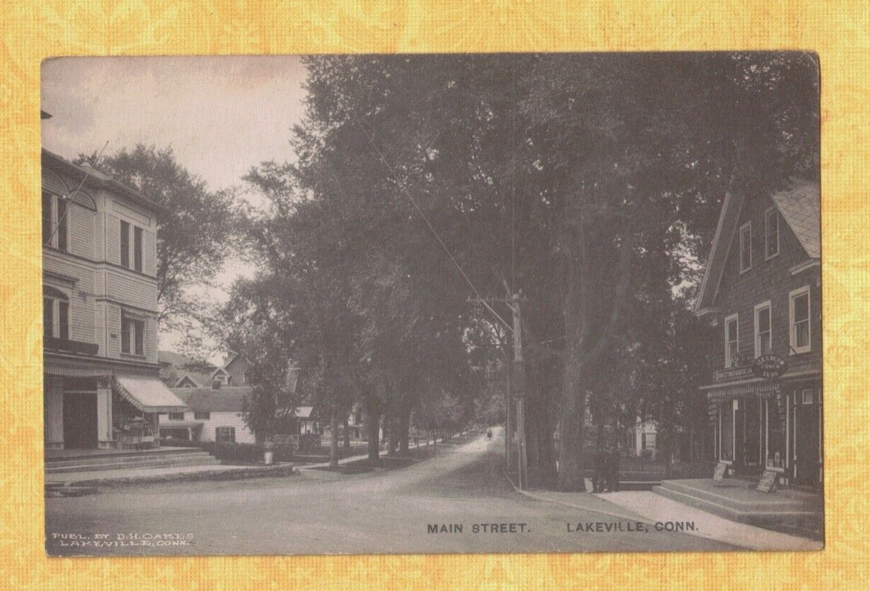 CT Lakeville 1907-19 antique postcard MAIN ST SHOPS ICE CREAM LUNCH & SODA 