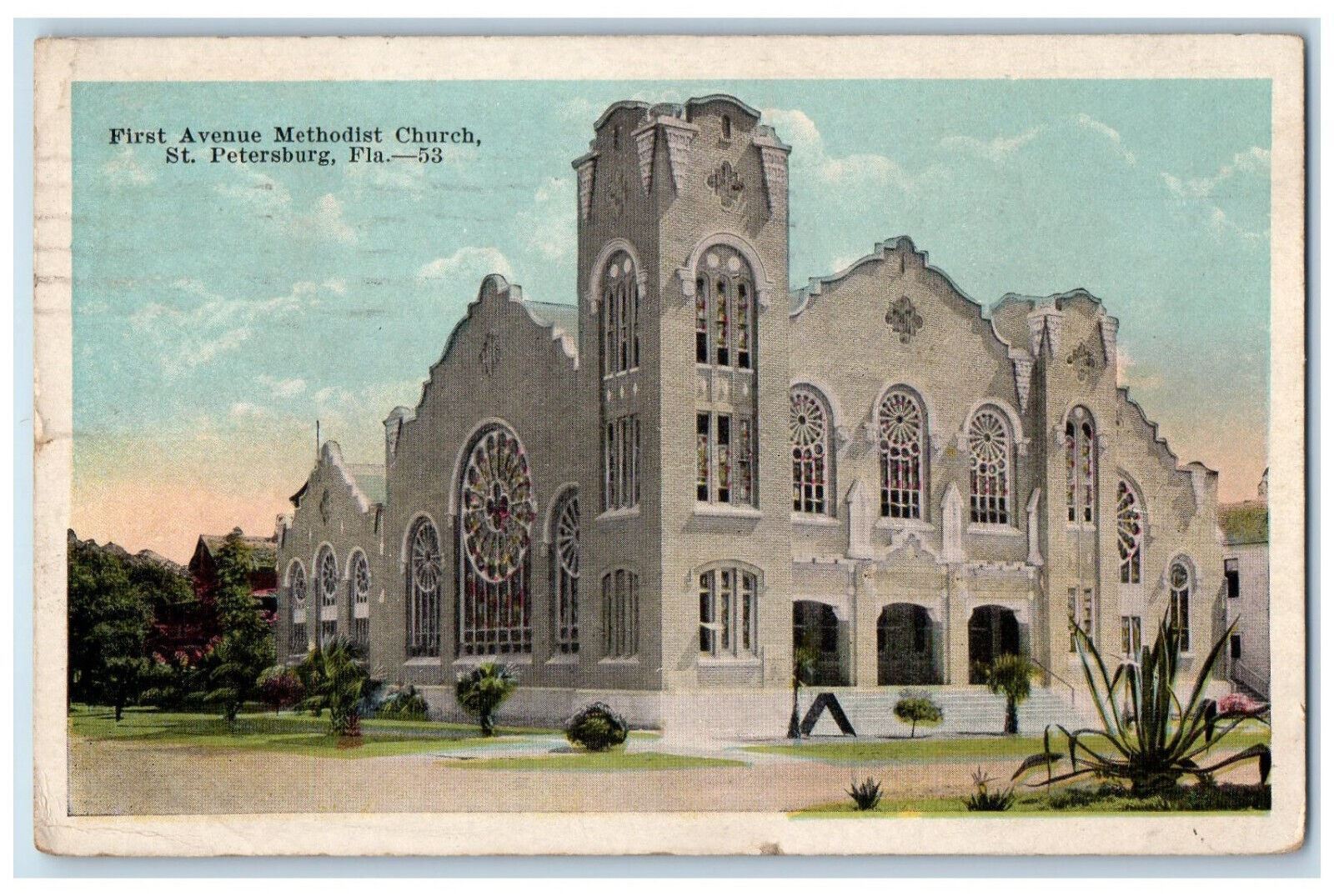 1921 First Avenue Methodist Church, St. Petersburg Florida FL Postcard