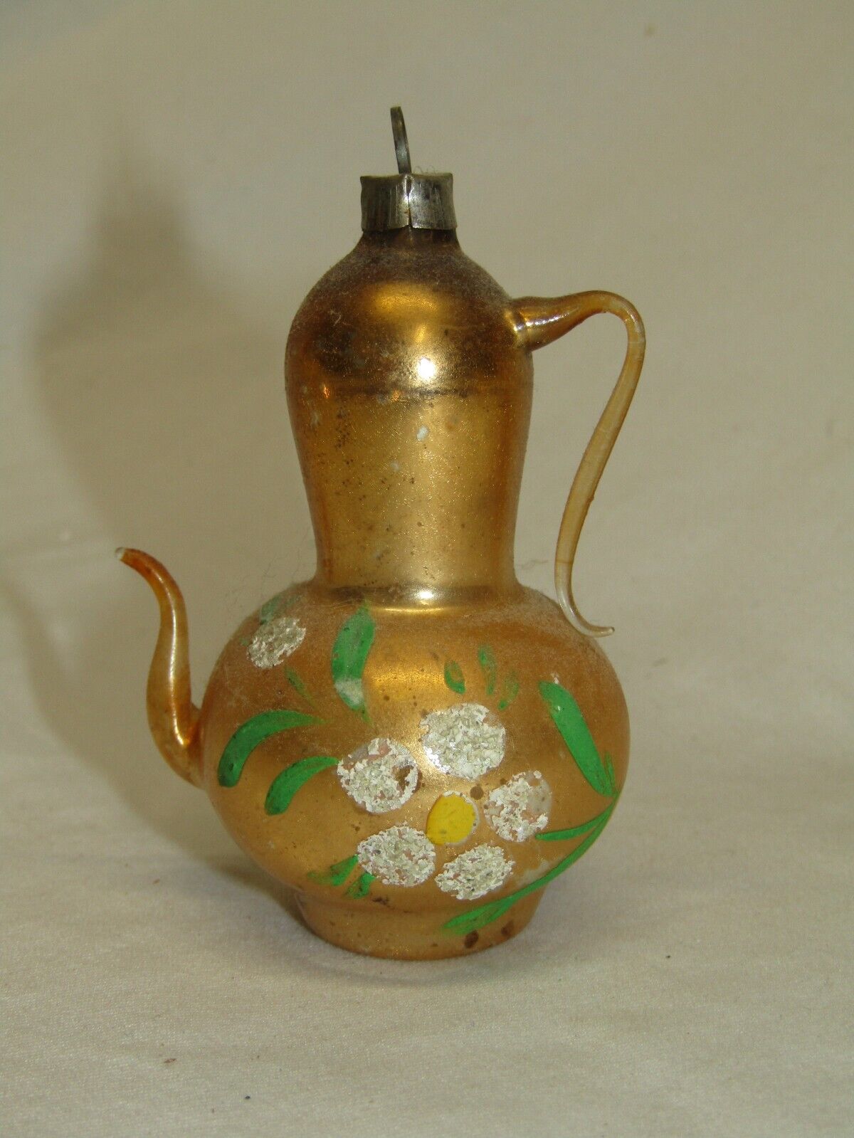 West German Teapot Gold Glass Christmas Ornament Antique Vintage 1950\'s