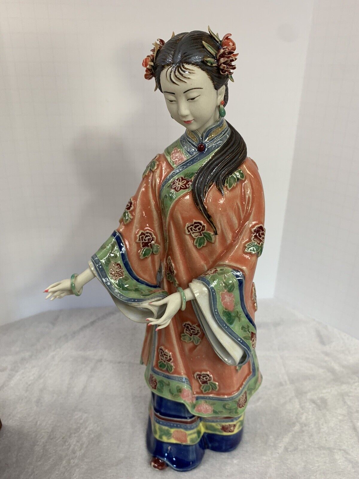 Chinese Lady Figure Statue Doll Mudman Sekwan Signed Collectable 3pc
