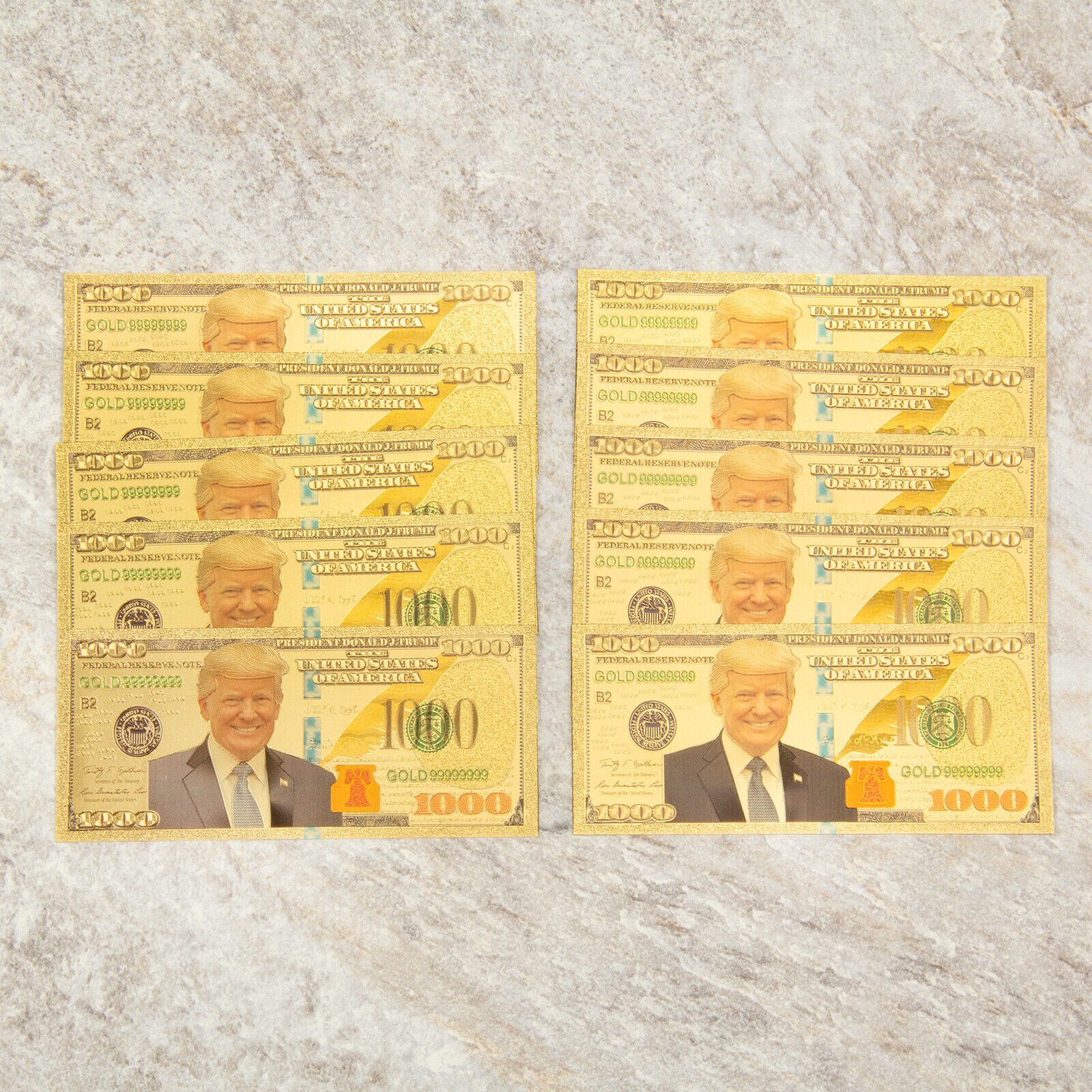 10PCS President Donald Trump 1000 Dollar Gold foil Bill Banknotes gift NEW