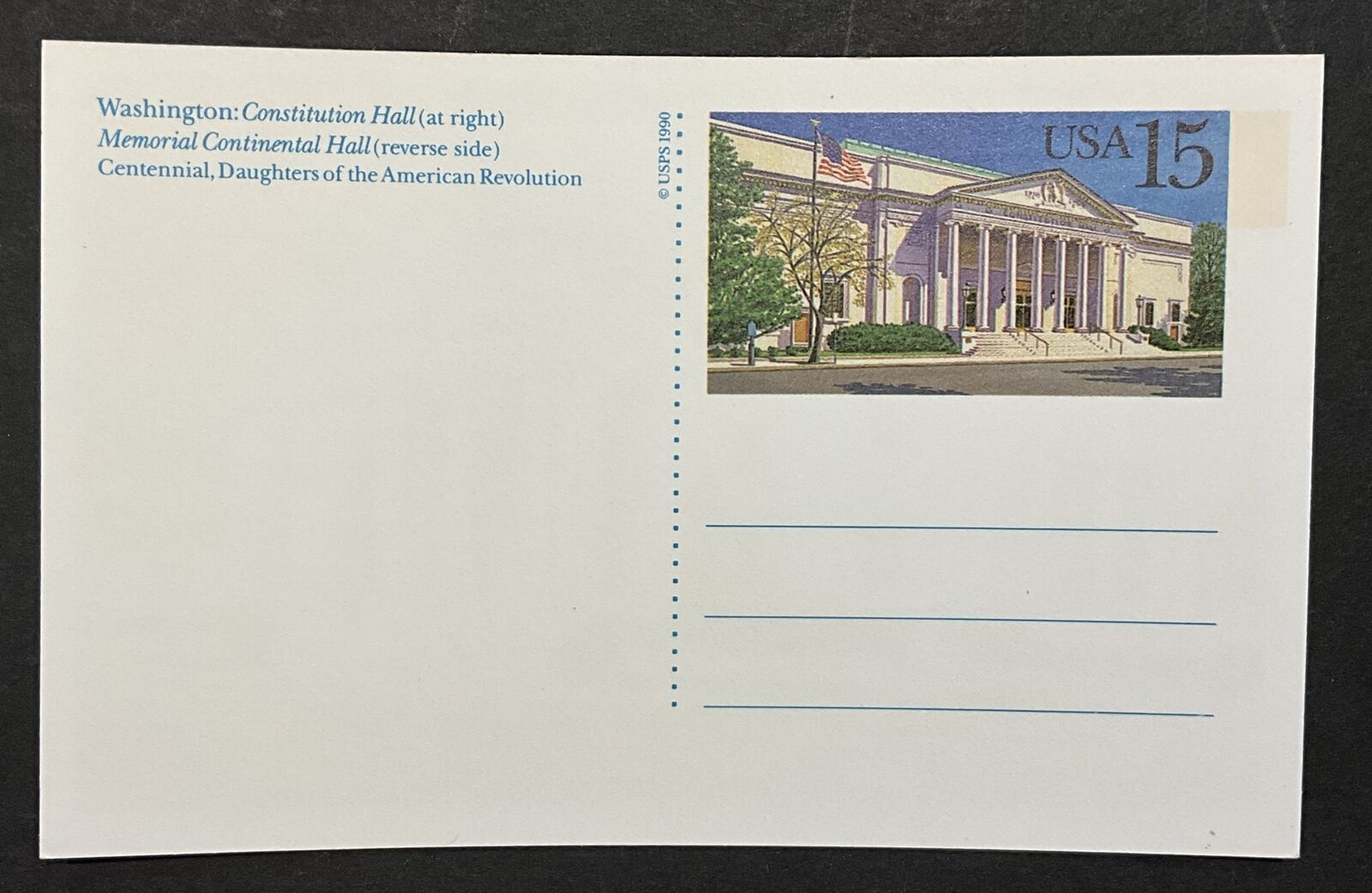 1990 U.S. Sc# UX151 Washington Constitution Hall 15¢ Postal Card MNH Postcard