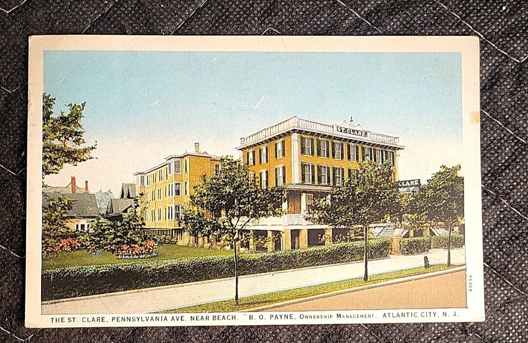 c.1927 St. Clare Pennsylvania Avenue Near Beach Atlantic City NJ Trees Postcard