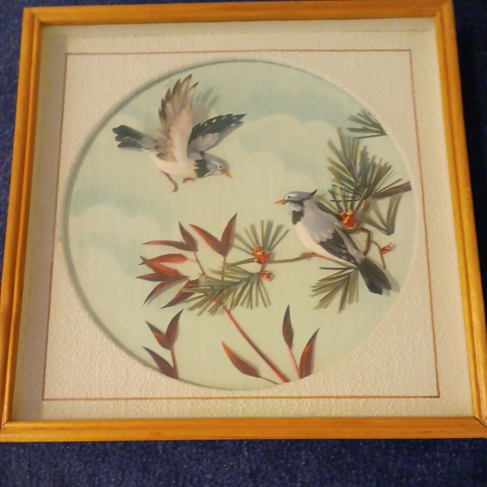 Vintage Bird  3D Layered Feathers Art Work Unique Framed Picture 10.5\