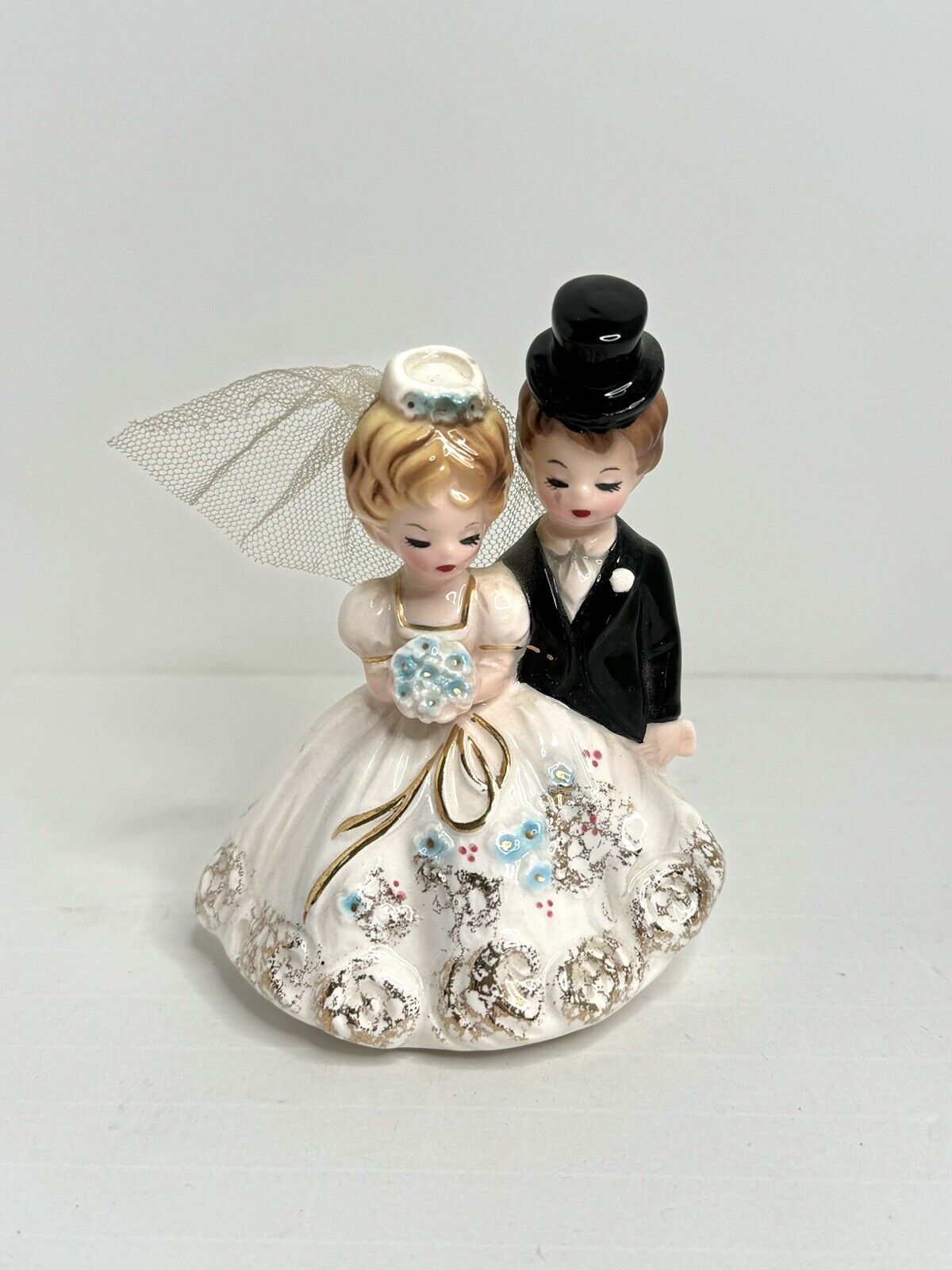 Vintage Josef Originals Figurine Bride & Groom Wedding Cake Topper Porcelain