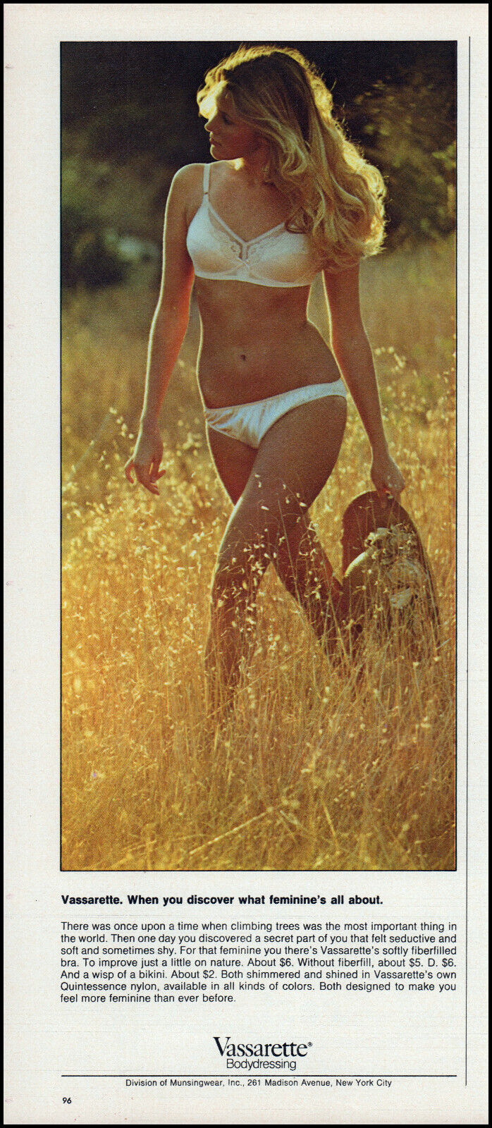 1972 blonde Teen girl models Vassarette bra panties retro photo print ad L63