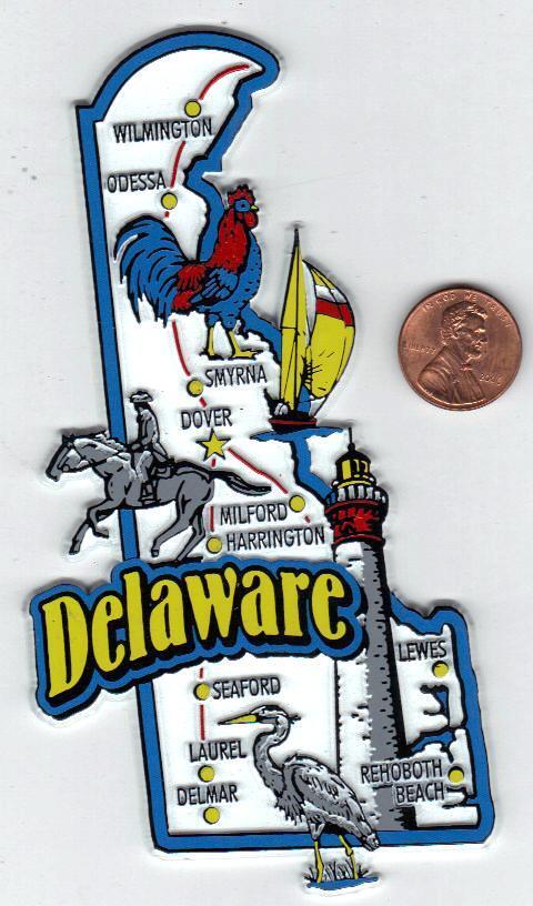 DELAWARE STATE MAP JUMBO MAGNET  NEW    6 COLOR  WILMINGTON  DOVER 