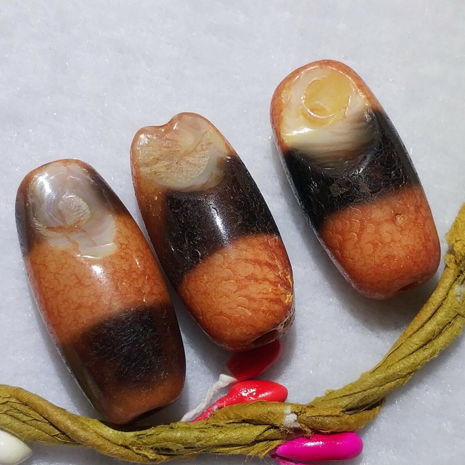 3pcs Magic Power Old Tibetan Agate *One Line* Amulet Dzi Beads PK010