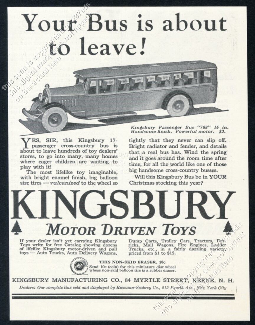1926 Kingsbury 788 passenger bus motor driven toy photo vintage print ad