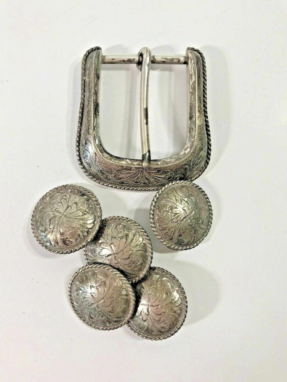 Vtg Western  Belt Buckle w/5 Belt Buttons and one add'l buckle R.O.C. D-Ring