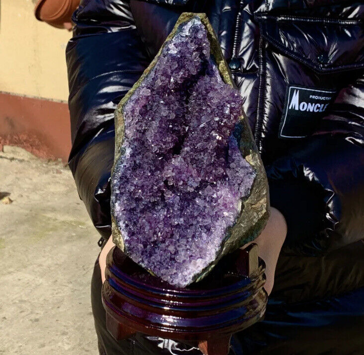 3.96LB   Natural Uruguayan Amethyst Quartz CaveGeode Crystal  With Stand