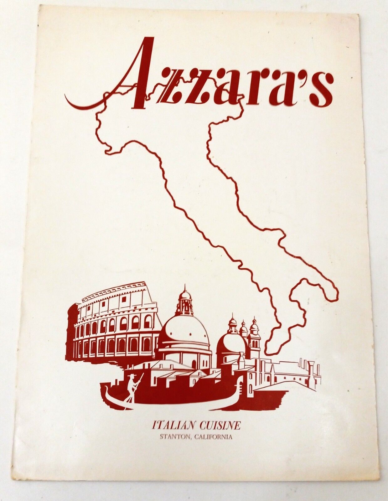 Original Vintage AZZARA\'S Menu Italian Restaurant Stanton Ca California