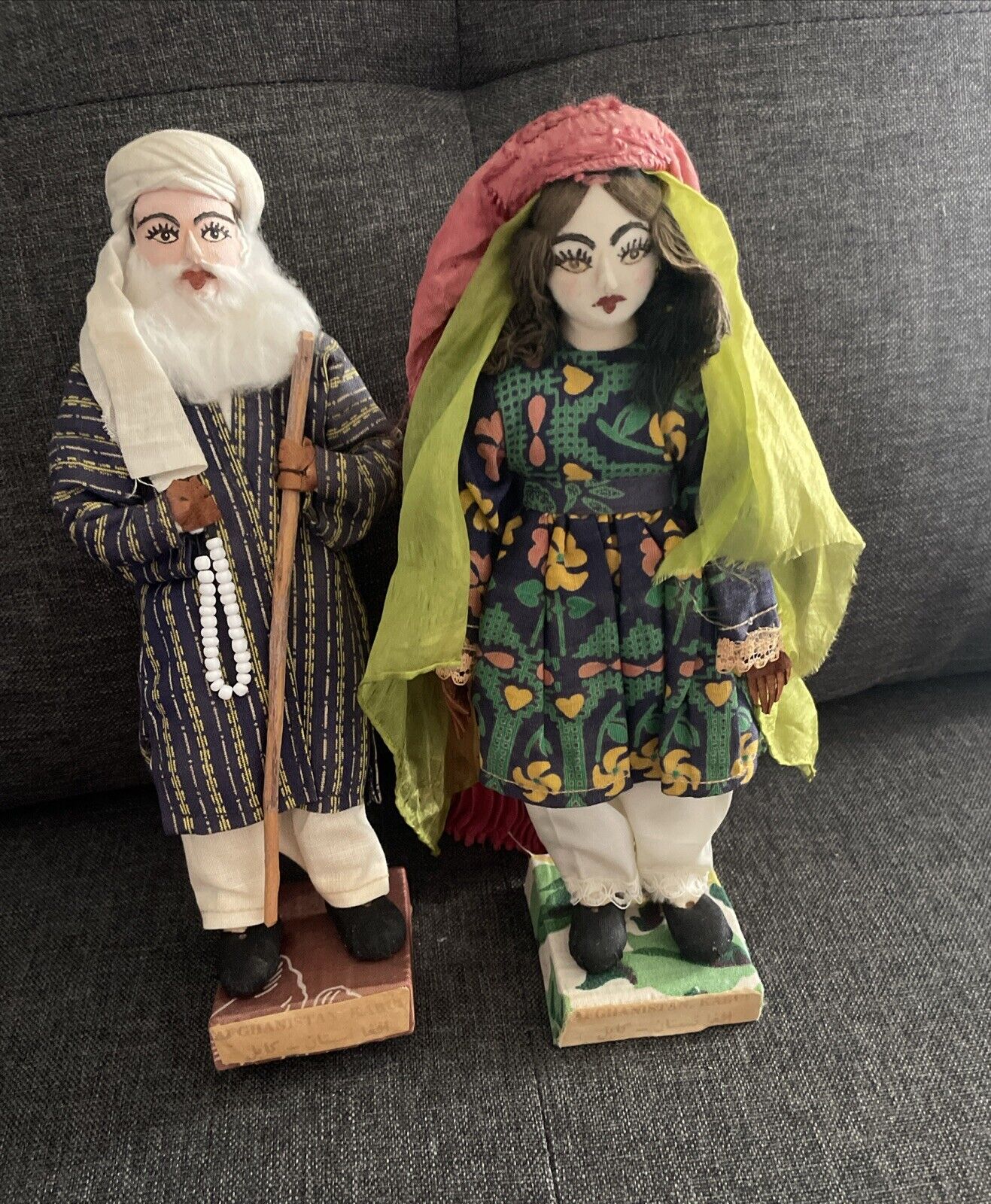 Vintage Arab Couple Doll Figure Set. Hand Painted on wood blocks