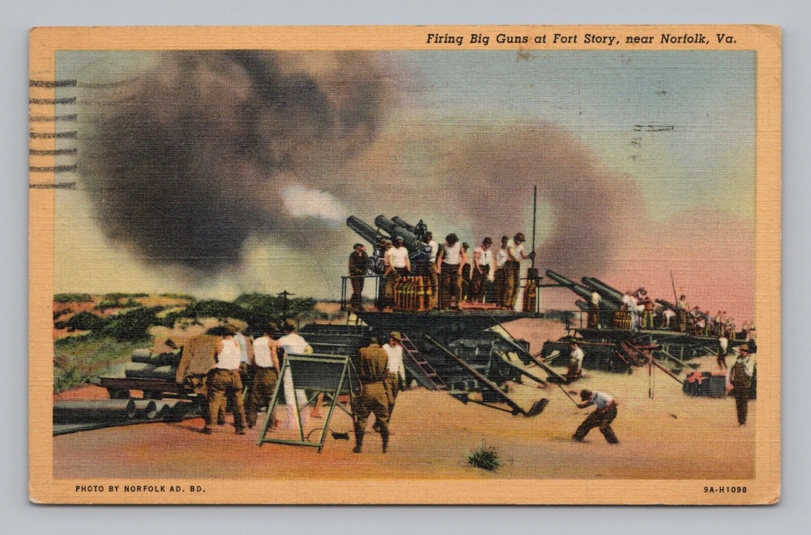 Postcard Firing Big Guns at Fort Story near Norfolk Virginia c1941