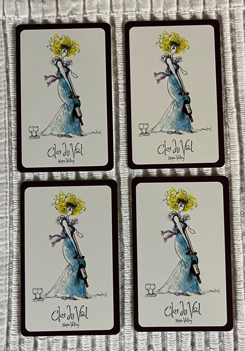 4 Vintage Playing Cards ~ Clos du Val ~ Nappa Valley ~ Lady/Wine Bottle/Glasses