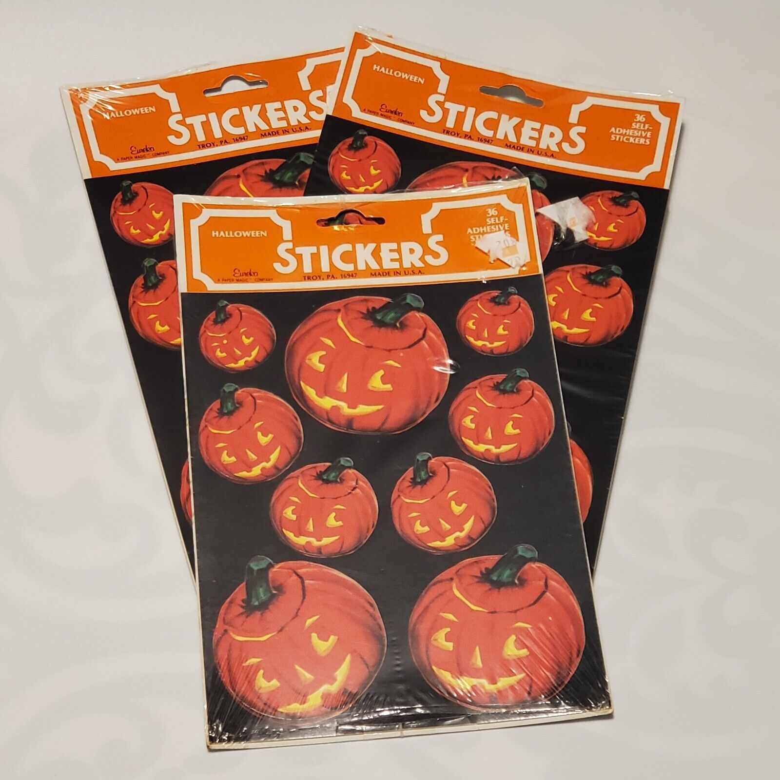 Vintage Eureka Halloween Stickers Jack-O-Lanterns 36ct X3 NOS