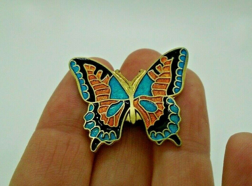Vintage Beautiful Blue & Orange Butterfly Hat Pin Lapel Pin Tie Tac (#5)