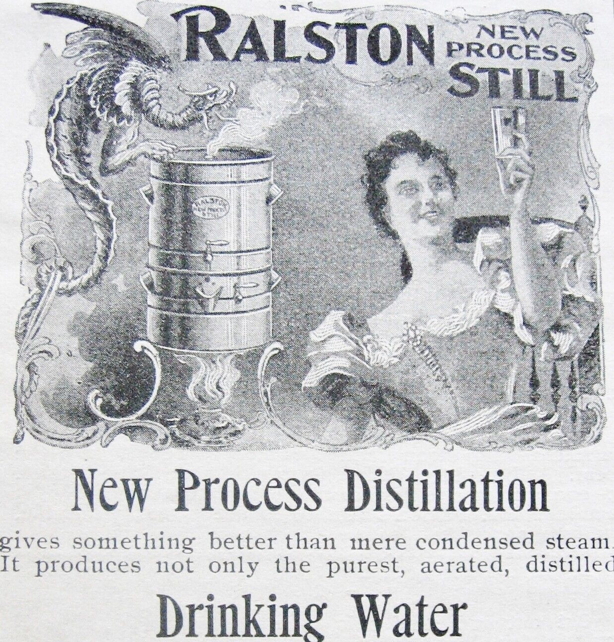 Antique1890s RALSTON STILL WATER Vtg Print Ad~AR Bailey Co.NY~Dragon&Pretty Lady