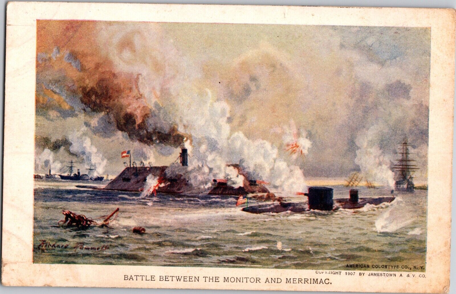 1907 Vintage Postcard Monitor & Merrimac Battle Navy Civil War