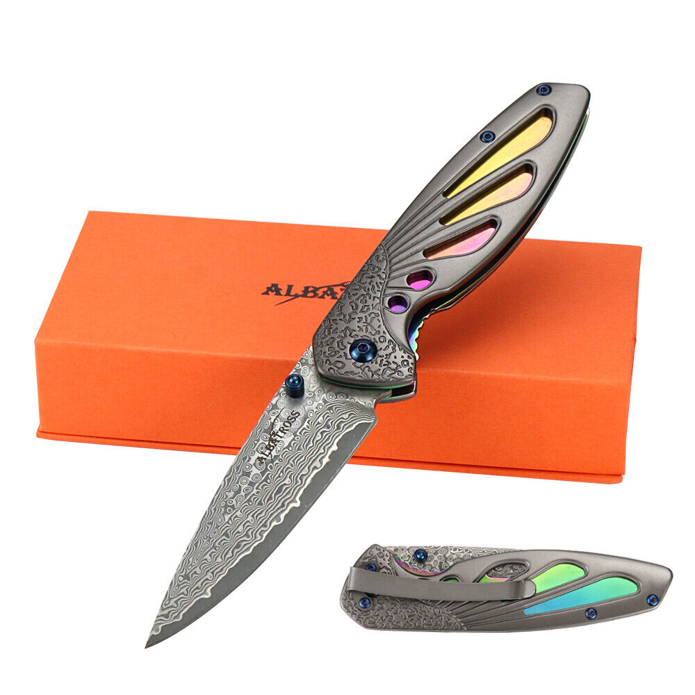 ALBATROSS Colorful EDC Sharp Modern Damascus Steel Folding Pocket Knife HGDK026