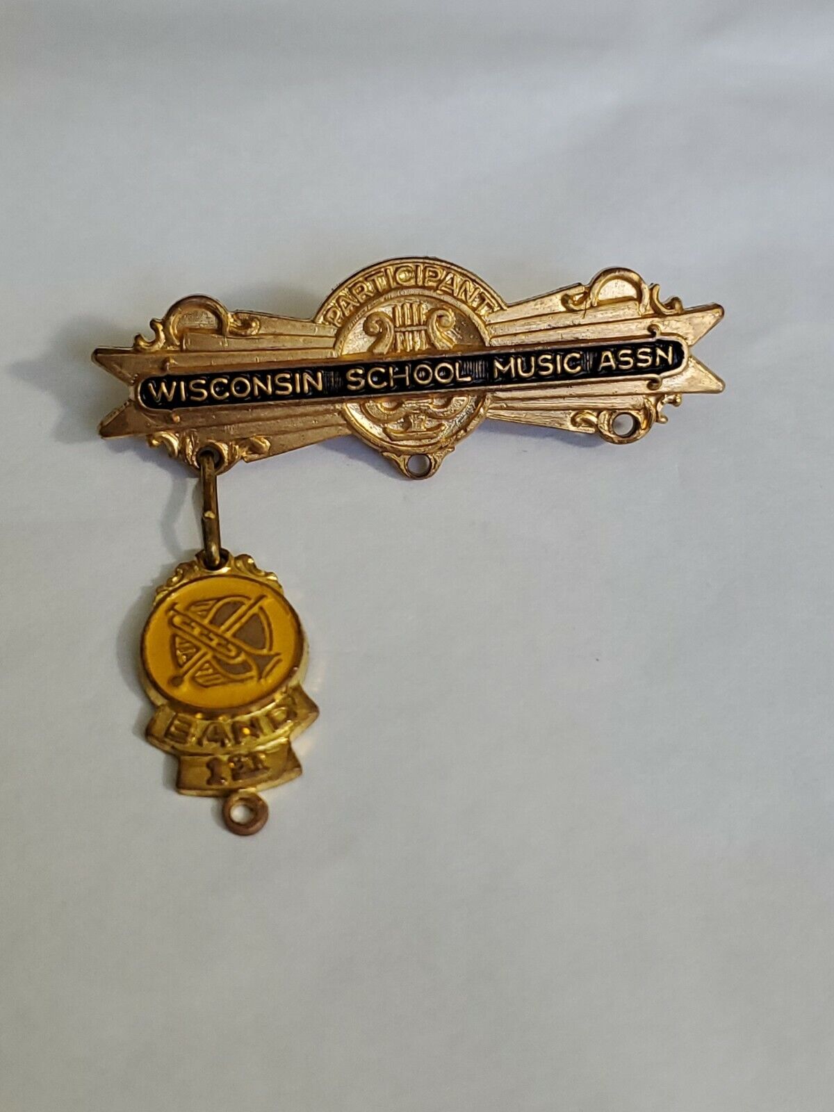 Wisconsin School Music Assn Pin 2 Piece Dangling Band Charm Vintage Unique