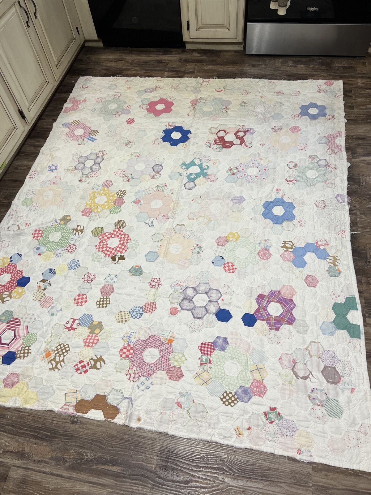 Vintage Antique Patchwork Quilt 66x82 Project Piece Ring Feedsack Shabby Chic