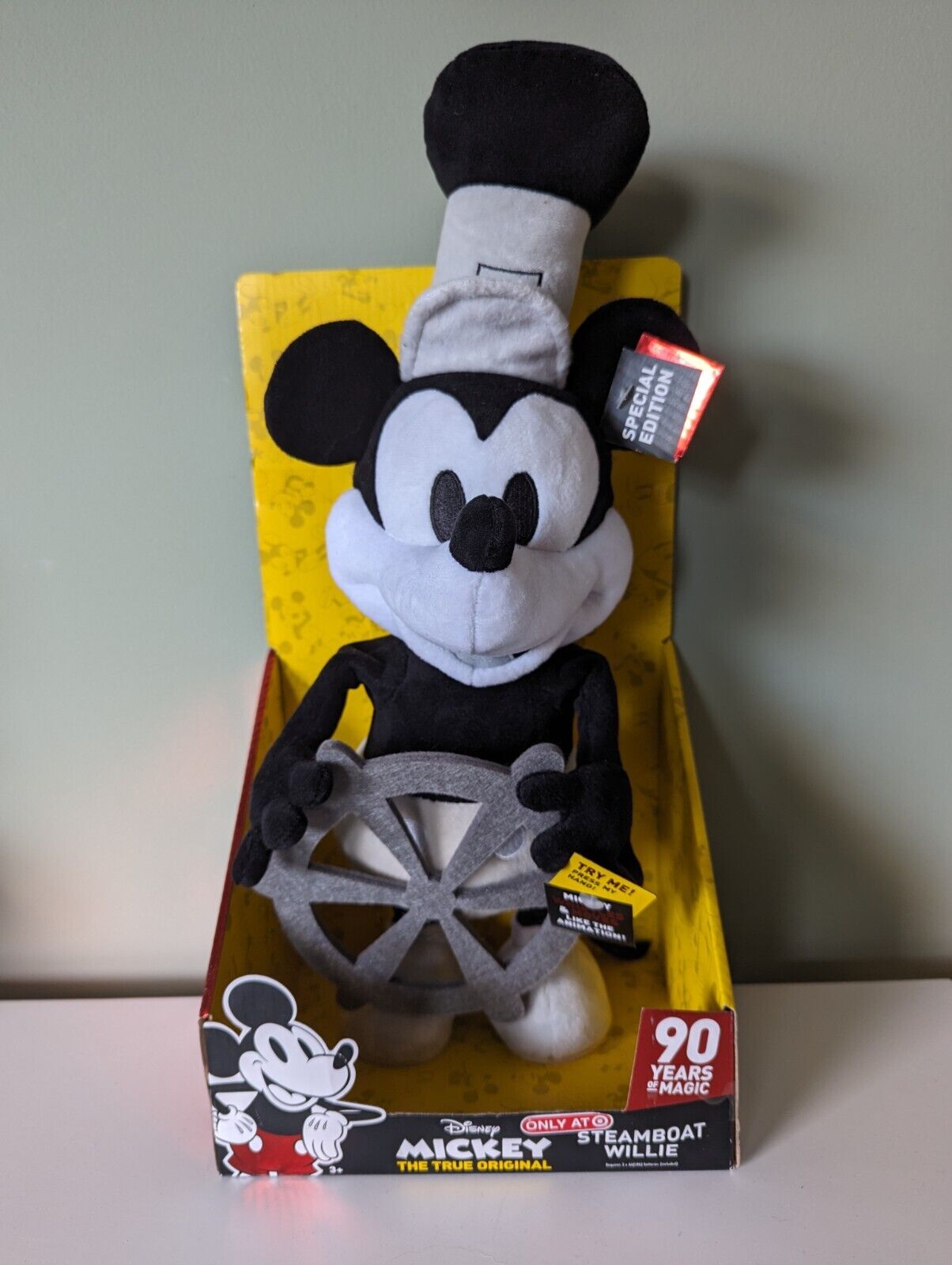 Disney Mickey 90 Years of Magic True Original Steamboat Willie Plush Target box