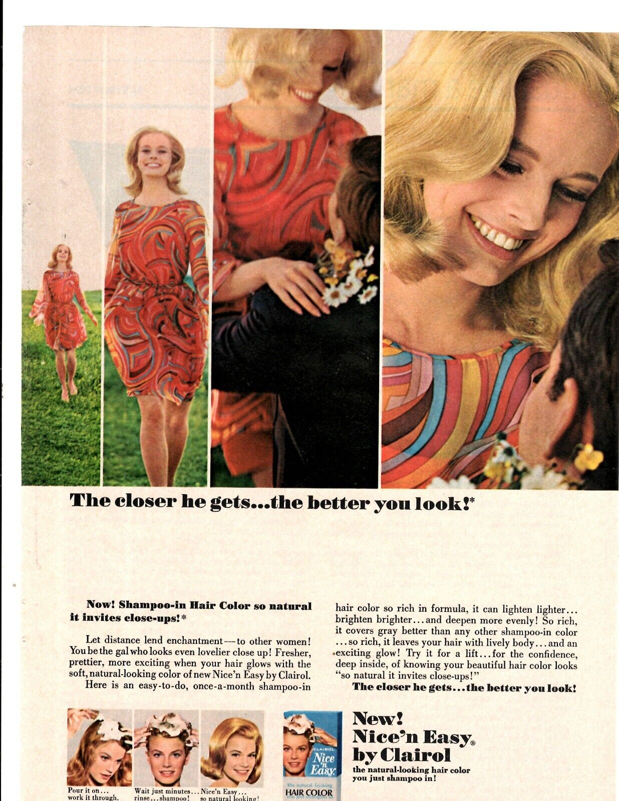 1967 Print Ad Clairol Nice \'n Easy Hair Color The closer he gets the better you