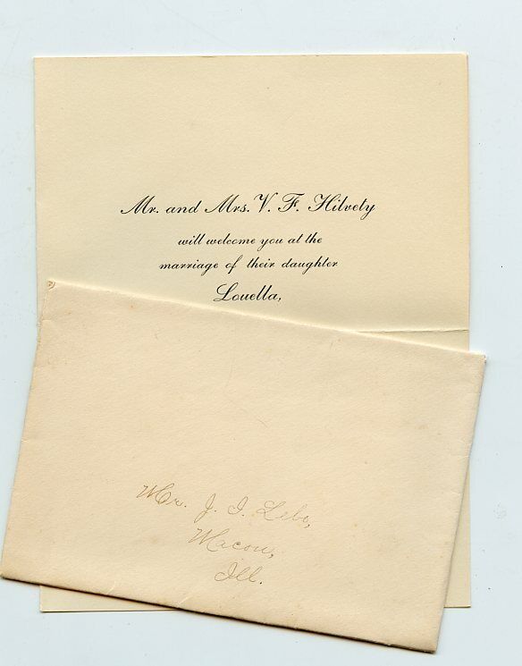 1901 Wedding Invitation - HILVETY / WILLOUGHBY Family, dau - Macon, Illinois 