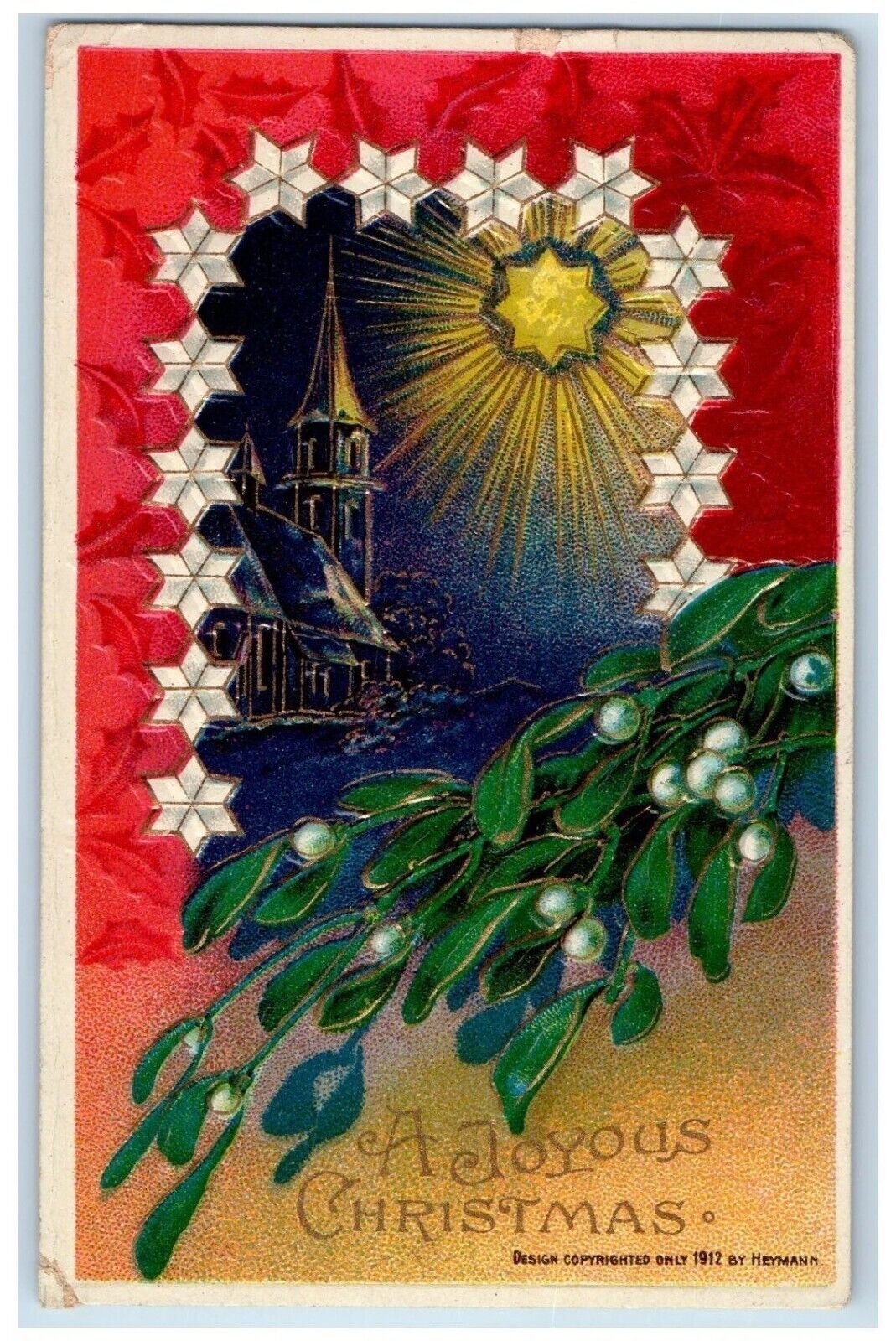 1913 Christmas Mistletoe House Church Star Leeper Pennsylvania PA Postcard