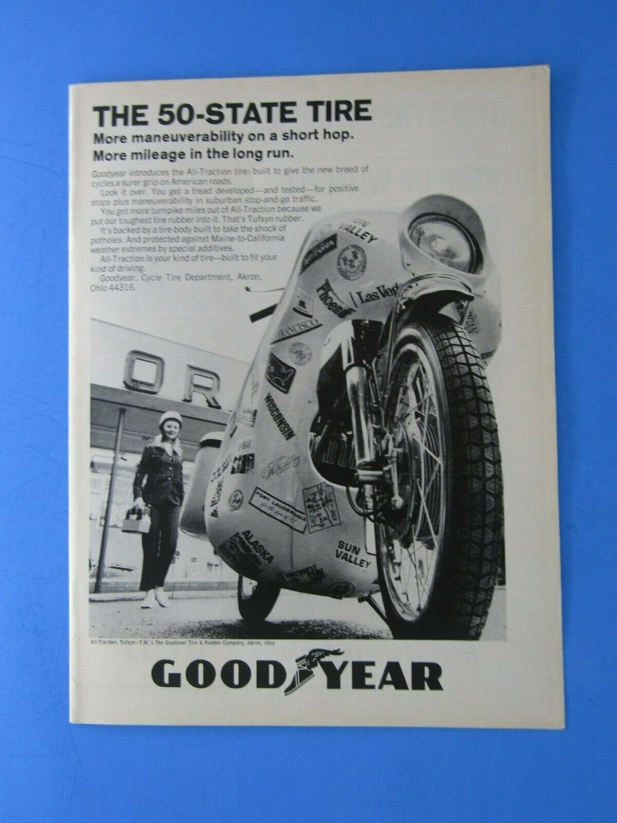 1967 Goodyear Eagle Motorcycle Tire 50 State Original Print Ad 8.5 x 11\