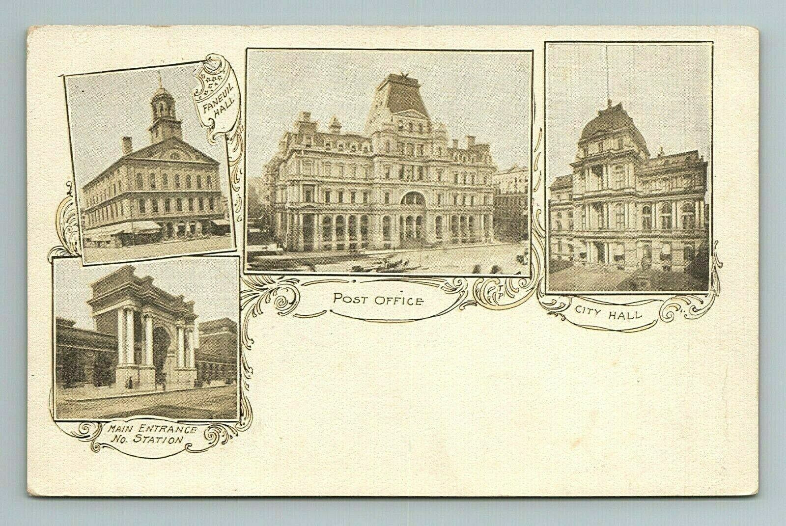 1900s Faneuil Hall City Hall No Station PO Souvenir Views Boston Mass Postcard