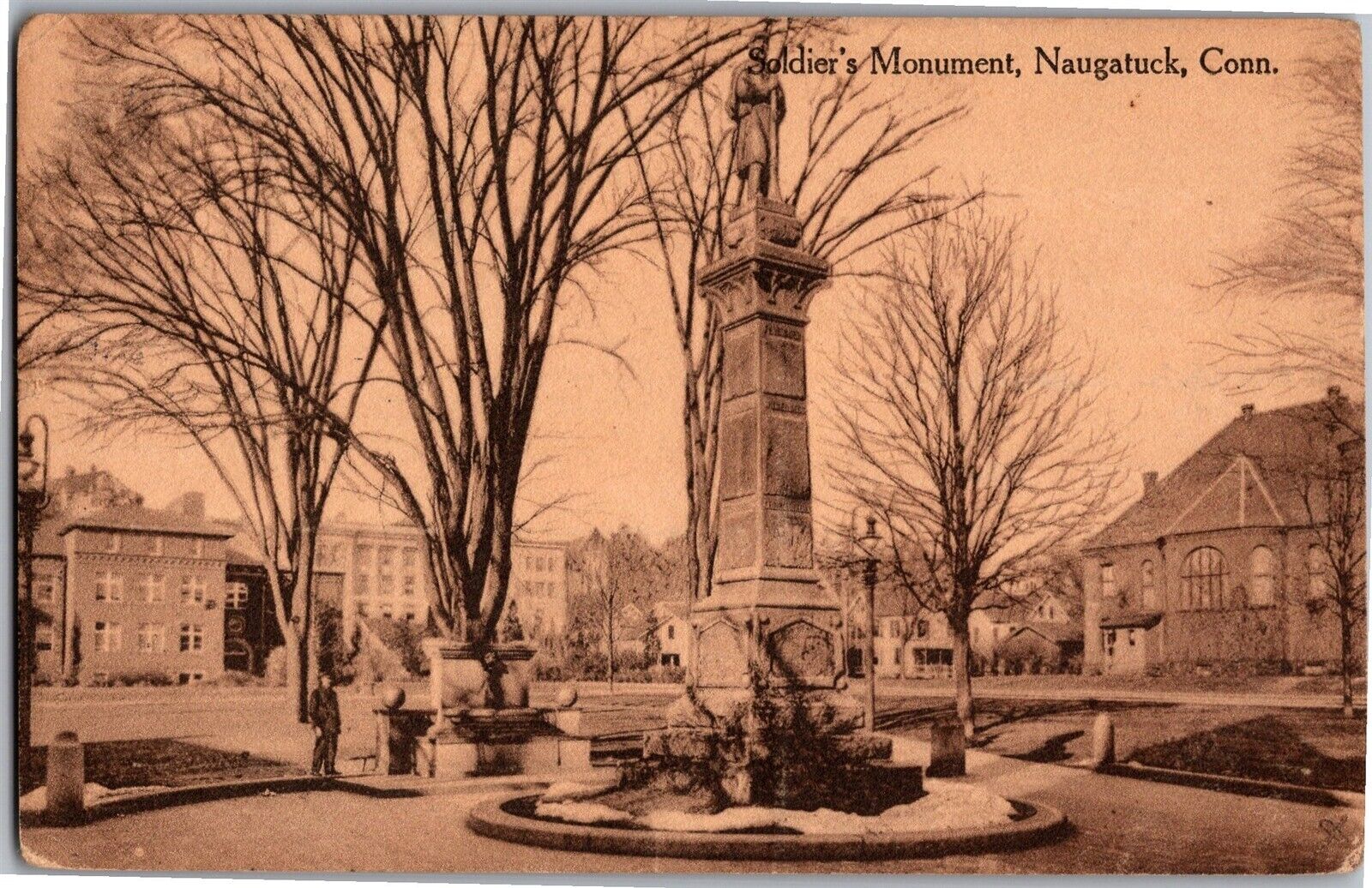 Soldier\'s Monument, Naugatuck CT c1910s Vintage Postcard Q10