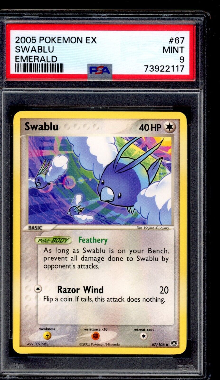 PSA 9 Swablu 2005 Pokemon Card 67/106 Emerald