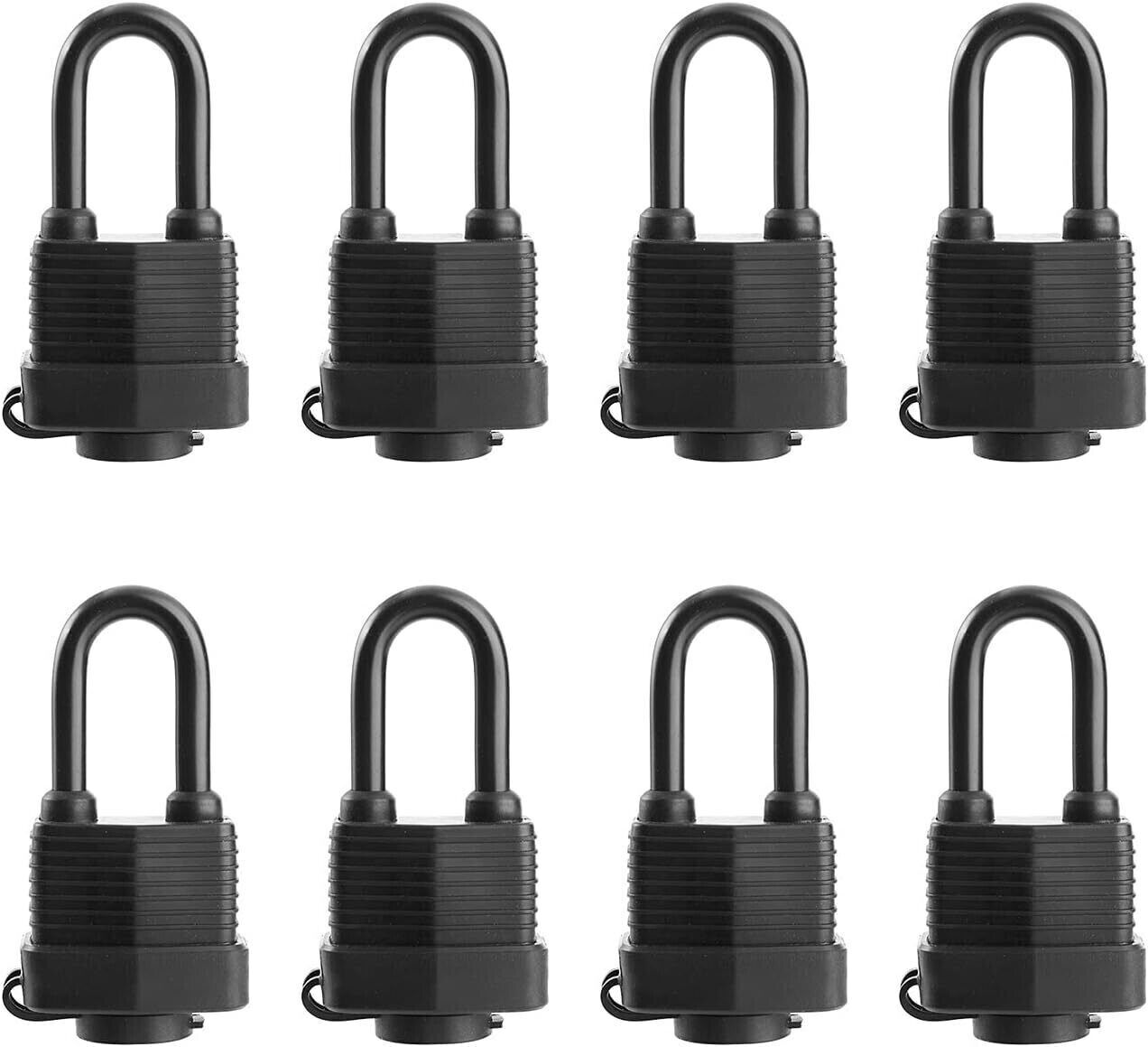 Waterproof Keyed Alike Padlocks: 8 Pack heavy-duty laminated steel locks 1-9/16\