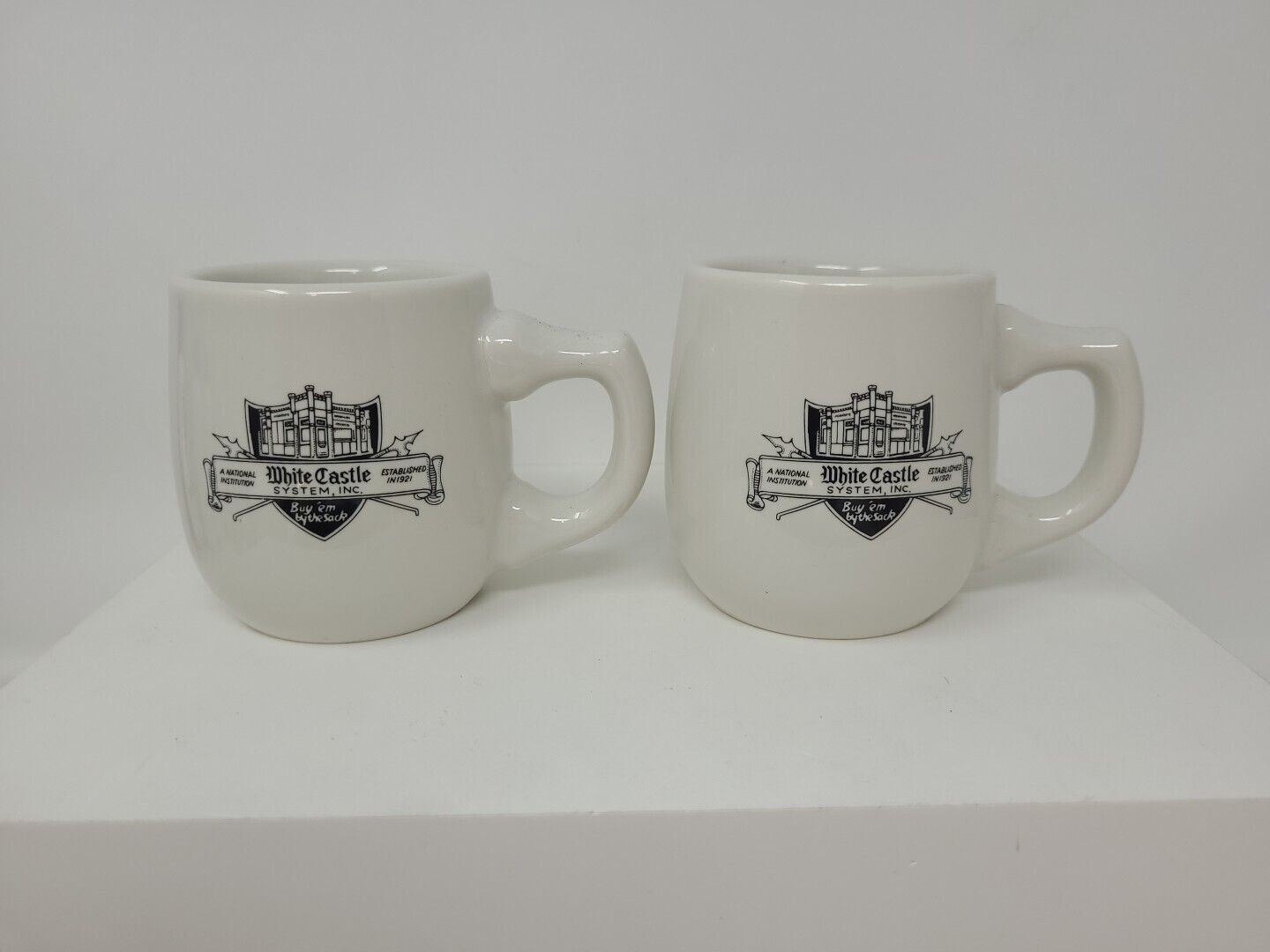 Vintage White Castle Mug W/Ashtray Bottom Set of 2