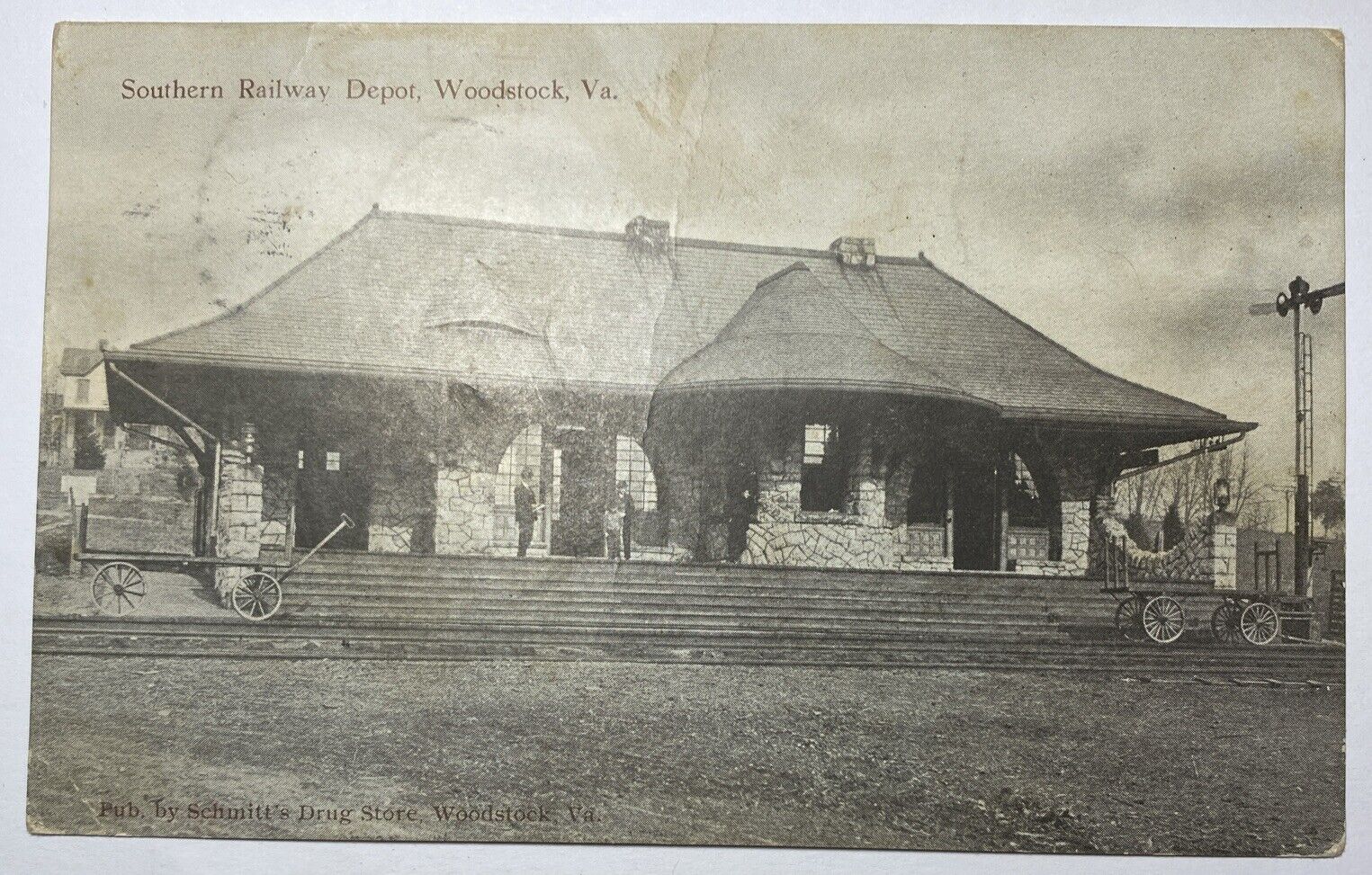 Postcard VIRGINIA Woodstock SOUTHERN RAILWAY DEPOT 1911