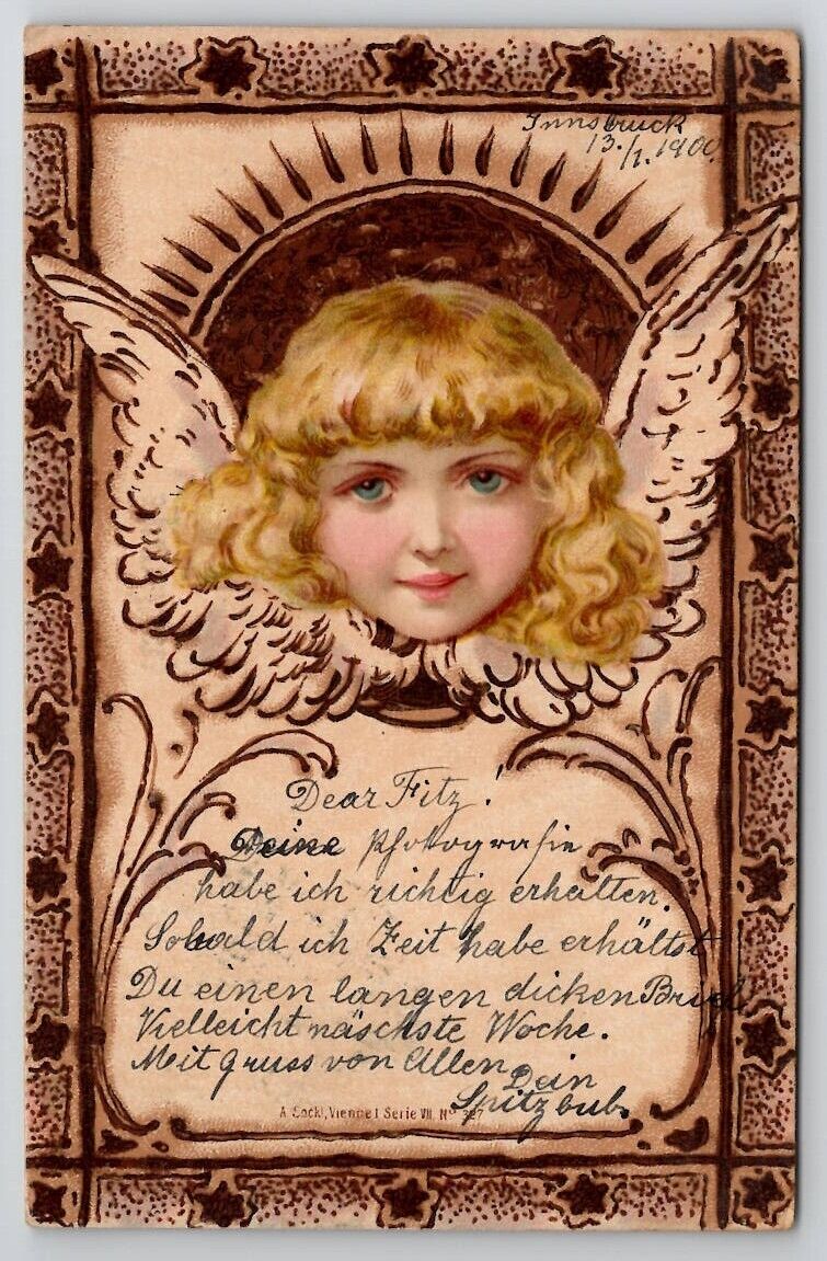 Blue Eye Victorian Cherub Girl 1900 Innsbruck Austria To Paris Postcard U29