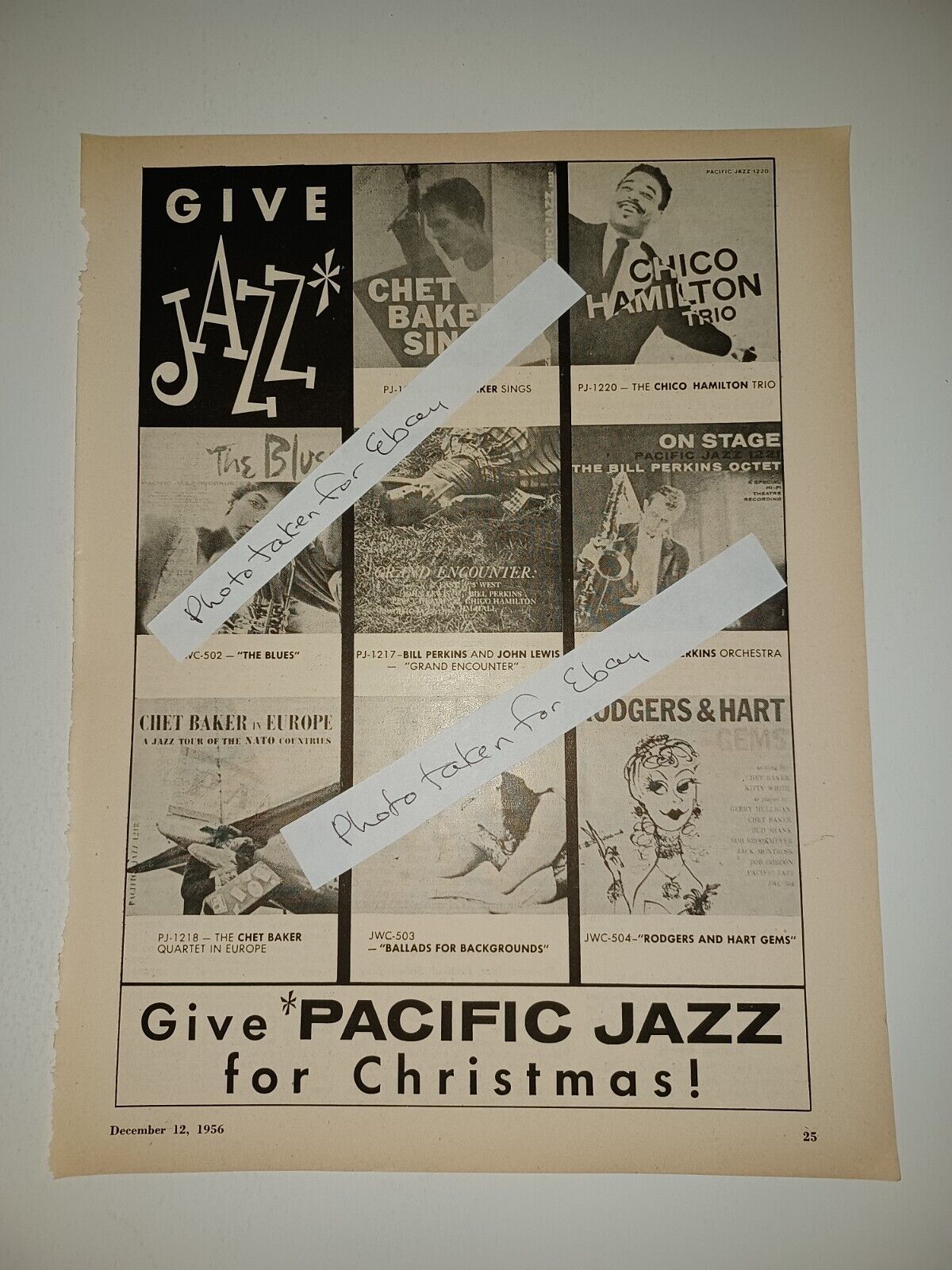 Pacific Jazz Records Chet Baker Chico Hamilton 1956 8x11 Magazine Ad