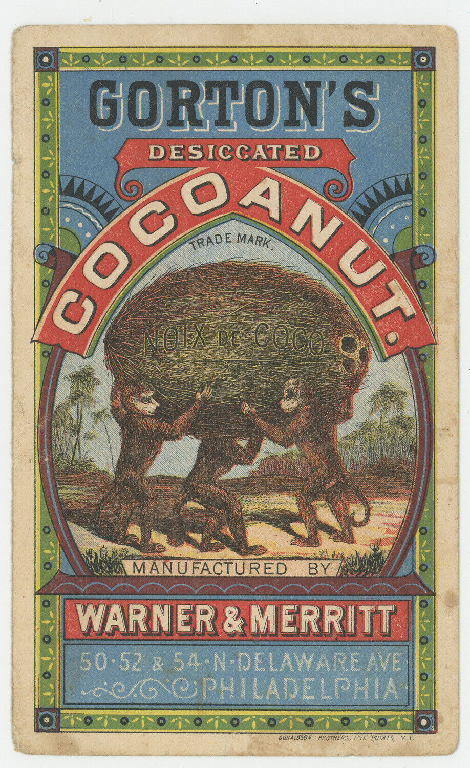Gortins Cocoanut Warner Merritt Importers 1880\'s Trade Card