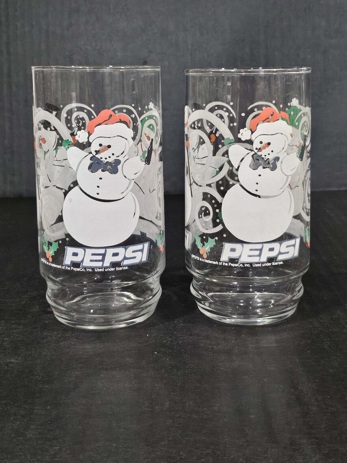 Vintage Pair of Pepsi Snowman Tall Drinking Glasses 10 Ounce