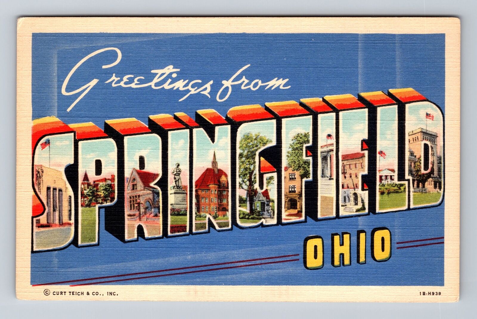 Springfield OH-Ohio, Scenic LARGE LETTER GREETINGS, Antique Vintage Postcard