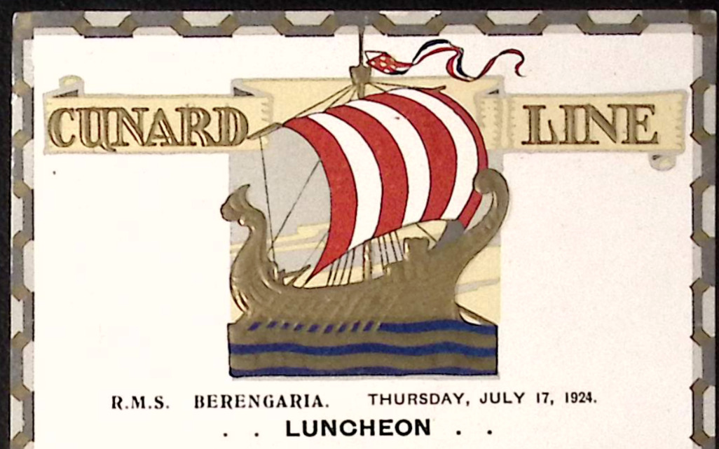 1924 Cunard Line RMS Berengaria Illustrated Luncheon Menu Cruise Line Menu