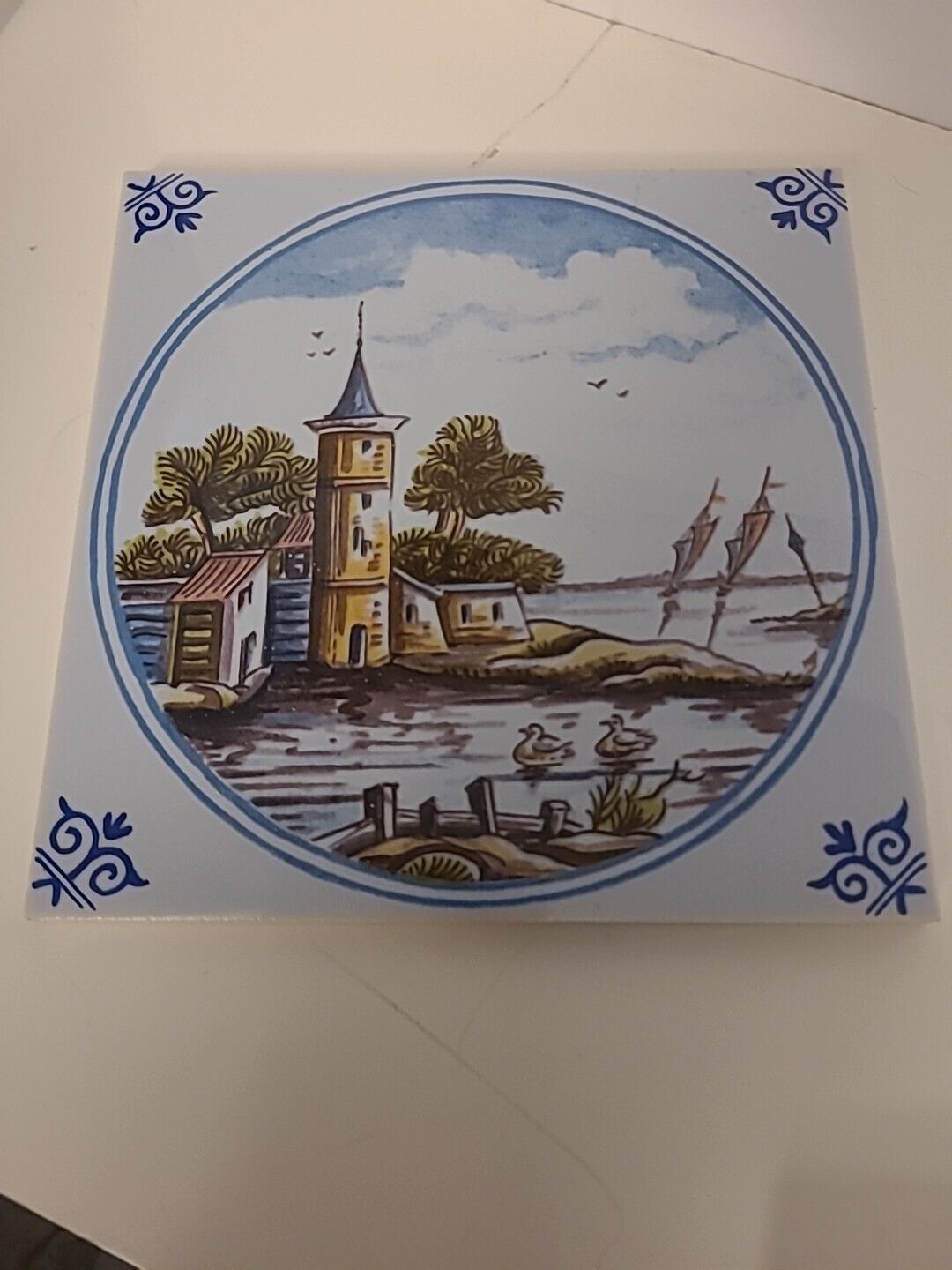 Vintage 1980s Makkum Polychrome Famous Dutch Ships Tile Made In Holland