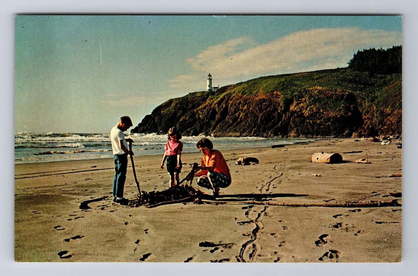 Long Beach WA-Washington, Piles Of Kelp, North Head Lighthouse, Vintage Postcard