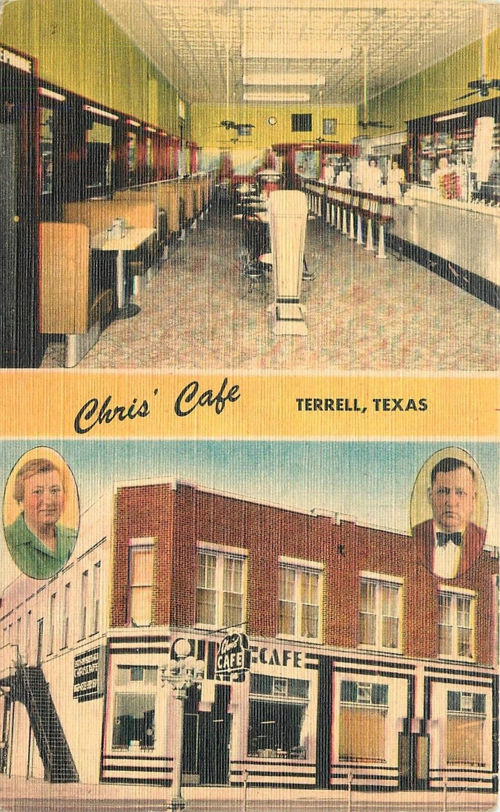 Postcard 1940s Texas Terrell Interior Entrance Chris Cafe occupation 23-11993